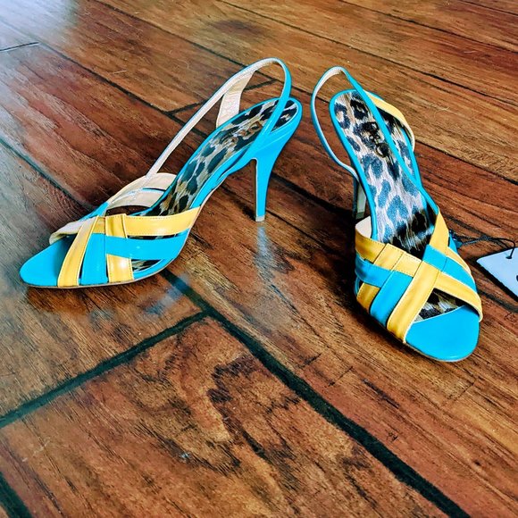 Dolce & Gabbana Scarpa Yellow and Teal Slingback Heels NWT 37 - Picture 2 of 8